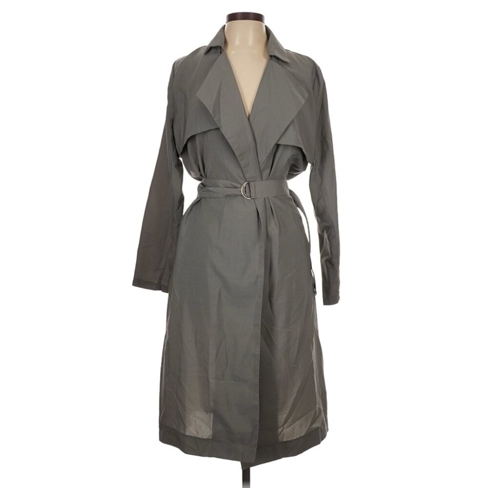 Spring Staple Misguided Sz12 Gray/Green Lightweight Belted Trench coat